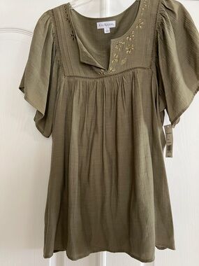 Kim Rogers Olive Green Embroidered Peasant Blouse